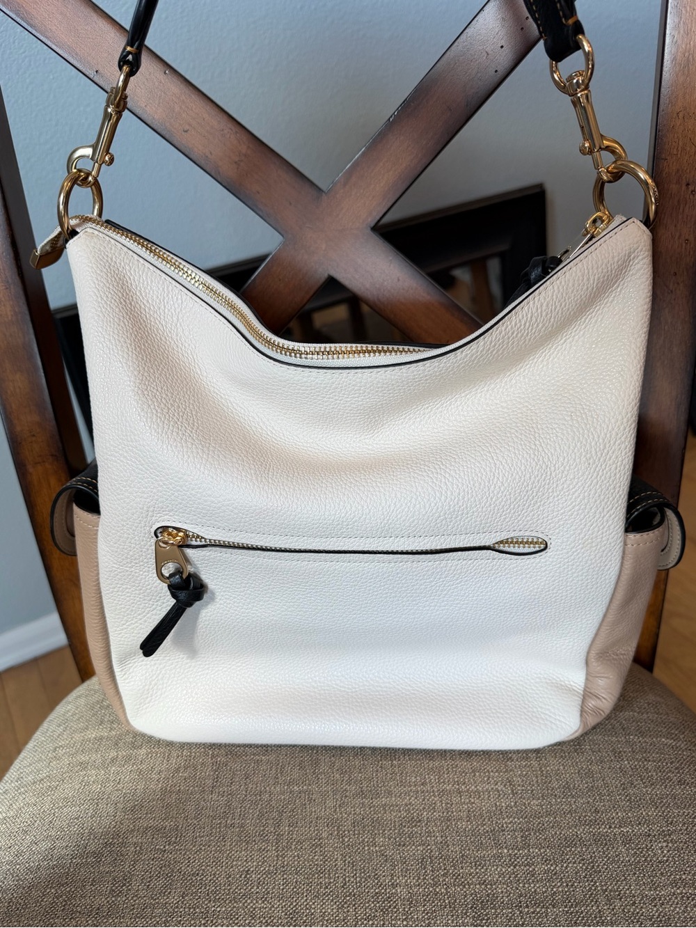 Coach Pennie Colorblock Leather Shoulder Bag in Cream, Brown and Black - Picture 4 of 7